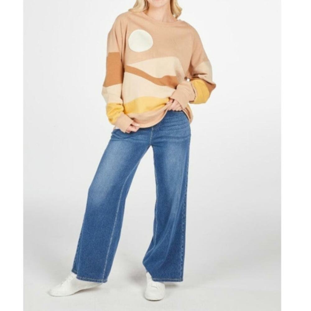 NWT Simply Southern Colorblock Sunset Desert Patchwork Sweatshirt Crewneck Large
